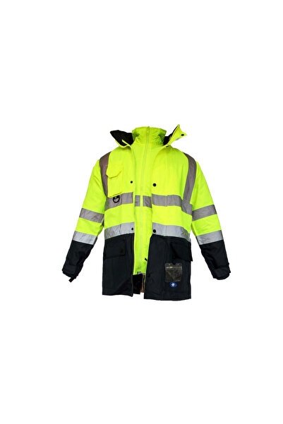 Junior JN1003 Large (L) Fosforlu Oxford 5+1 İçi Çıkmalı Sarı Lacivert İş Parkası