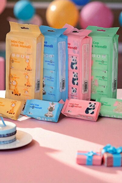 Tilbe Home 32 Pieces of Cute Figured Mini Wet Pocket Wipes Panda Zebra Elephant Giraffe Colorful Design Pocket Wipes