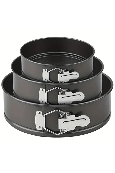 UYT LİFE 3lü Yanmaz Yapışmaz Metal Kilitli Kelepçeli Yuvarlak Kek Kalıbı Seti