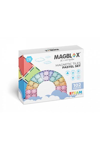 Magblox Set magnetic - 102 piese magnetice de constructie PASTEL transparente