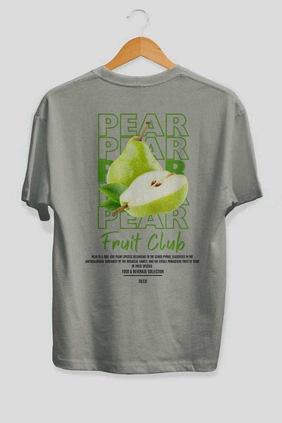 Ankhises Pear Back Printed Gray Oversize T-Shirt Men Women Cotton Crew Neck Tshirt