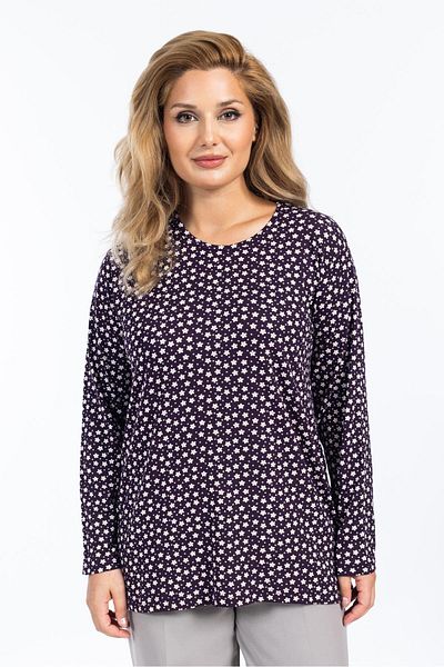 Mutlu City Women's High Quality Round Neck Floral Patterned Middle Age Mother Combed Cotton Blouse 6541