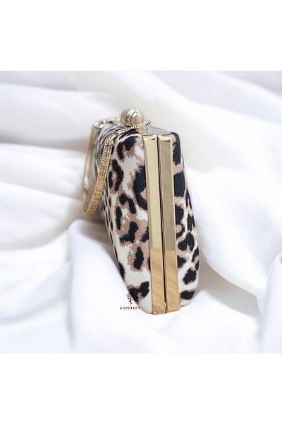 Telli Art Elegant Evening Dress Bag with Leopard Print - Chain