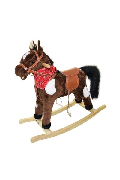 OEM Cal balansoar cu mânere, de pluș, cu muzică și lumini, maro