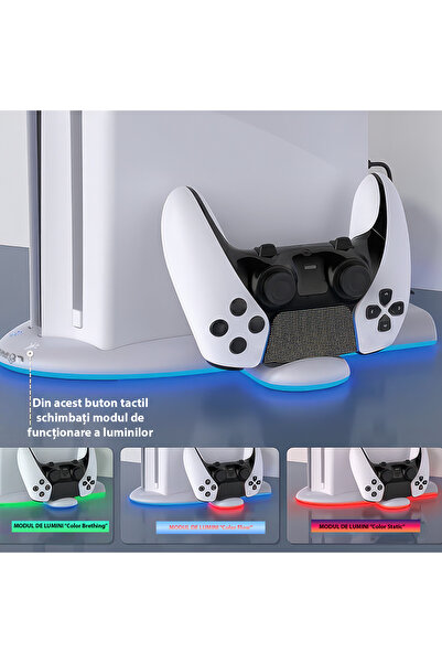 Unified Studios PS5 Slim Vertical Stand with 5500RPM Fan, Dual Controller Charger, RGB, USB, White