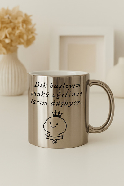 çokaş Pack of 3 Lettering Print Large Size Silver Tea Mug Cups