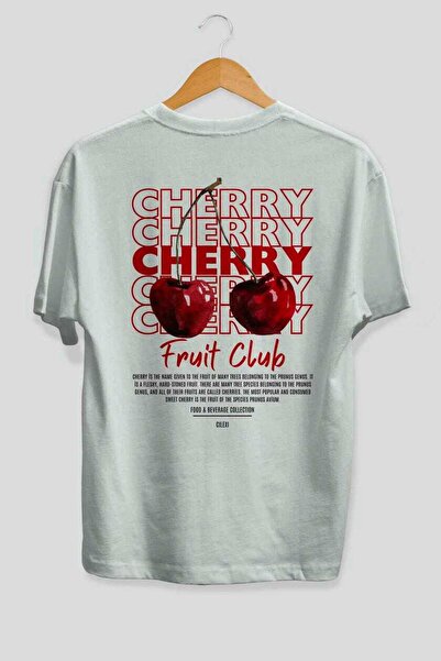 Ankhises Μπλουζάκι με στάμπα Cherry Back Λευκό Oversize Ανδρικό Γυναικείο Βαμβακερό μπλουζάκι με λαιμόκοψη