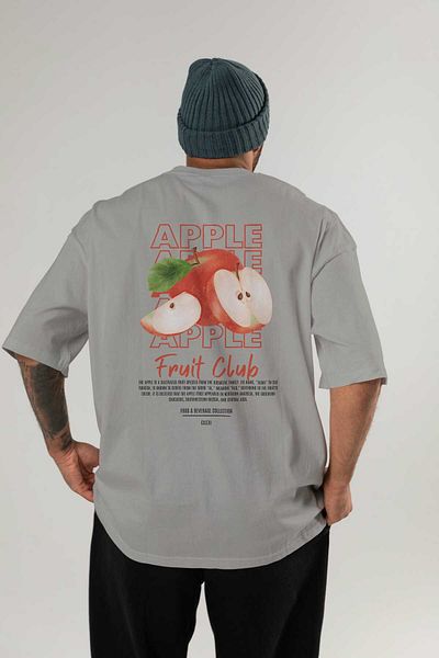 Ankhises Apple Back Printed Gray Oversize T-Shirt Men Women Cotton Crew Neck Tshirt