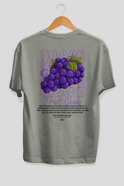Ankhises Grape Back Printed Gray Oversize T-Shirt Men Women Cotton Crew Neck Tshirt