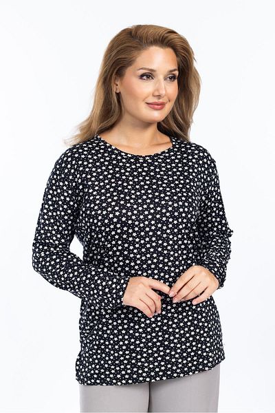 Mutlu City Women's High Quality Round Neck Floral Patterned Middle Age Mother Combed Cotton Blouse 6541
