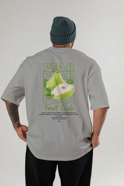 Ankhises Pear Back Printed Gray Oversize T-Shirt Men Women Cotton Crew Neck Tshirt