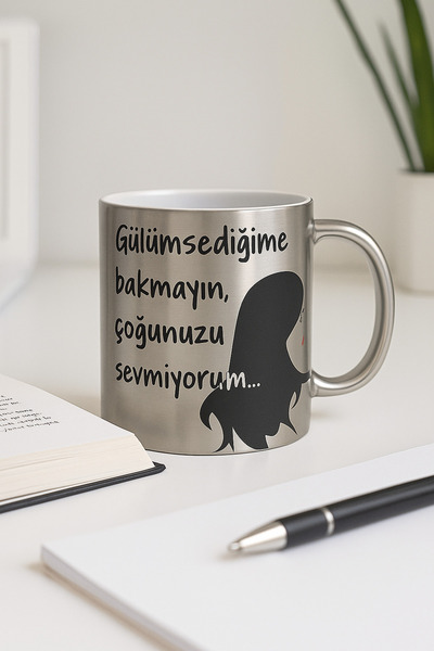 çokaş Pack of 3 Lettering Print Large Size Silver Tea Mug Cups