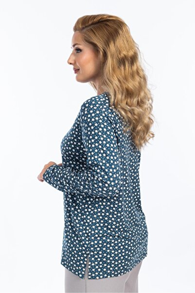 Mutlu City Γυναικεία χτενισμένη βαμβακερή μπλούζα με λουλουδάτο μοτίβο με στρογγυλή λαιμόκοψη 6541