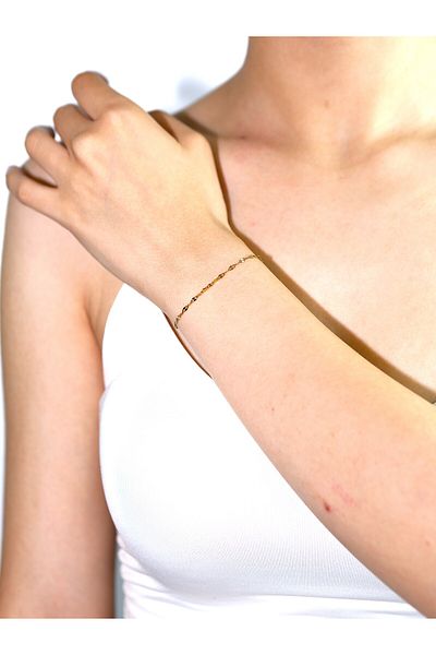 MARCİELO Accessories Steel Singapore Mirrored Gold Color Chain Bracelet: Shiny and Tarnish-Free Design