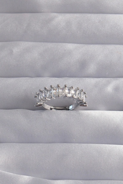 Clariss خاتم الممر المائي من حجر الرغيف الفرنسي باللون الفضي مع إعدادات نحاسية