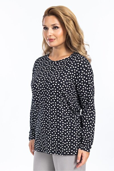 Mutlu City Γυναικεία χτενισμένη βαμβακερή μπλούζα με λουλουδάτο μοτίβο με στρογγυλή λαιμόκοψη 6541