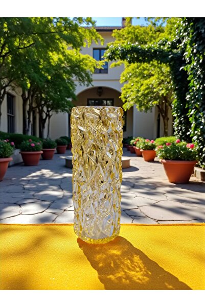 AKSOY VAZO KRİSTAL 25 CM UZUNLUK 10 CM GENİŞLİK GOLD RENKLİ AKSOYLAR HOME AVM