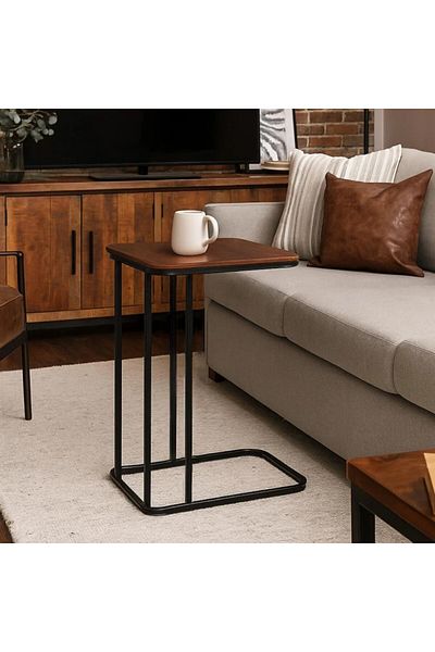 Vi Markets Service table - dark wood top - metal posts