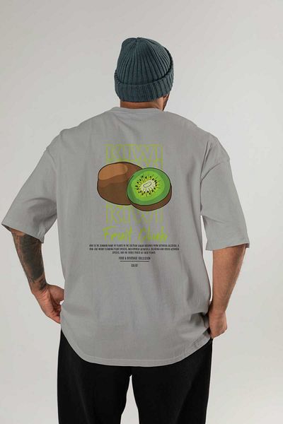 Ankhises Kiwi Back Printed Gray Oversize T-Shirt Men Women Cotton Crew Neck Tshirt