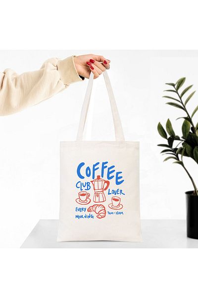 Hediyenza Coffee Lover Club Printed Cloth Bag, Shoulder Bag, Tote Bag 1 Piece