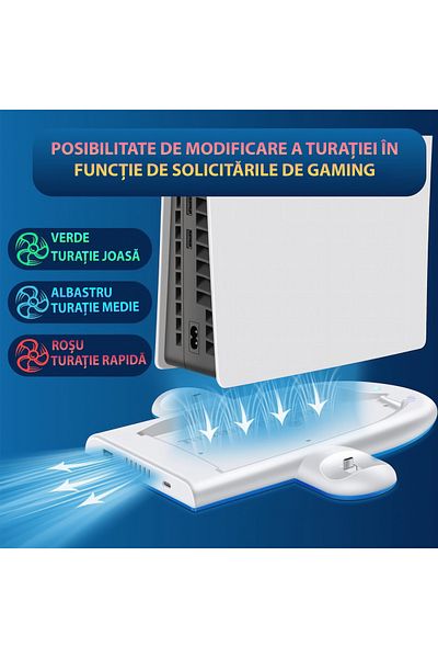 Unified Studios PS5 Slim Vertical Stand with 5500RPM Fan, Dual Controller Charger, RGB, USB, White