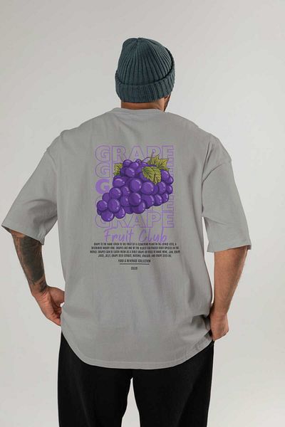 Ankhises Grape Back Printed Gray Oversize T-Shirt Men Women Cotton Crew Neck Tshirt