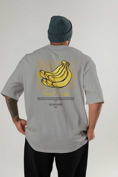 Ankhises Banana Back Printed Gray Oversize T-Shirt Men Women Cotton Crew Neck Tshirt