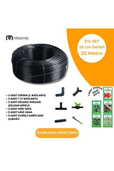 MAZENDY 16 mm 25 Metre 25 cm Damlama Sulama Hortumu Seti 3’li Set