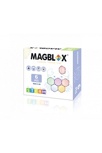 Magblox Set magnetic - 6 plăci magnetice hexagonale PASTEL pentru construcții