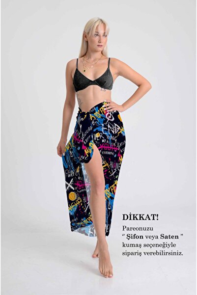 DESENİX Graffiti Style Written Patterned Pareo |   Colorful Street Art Theme ...