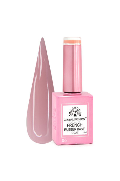 global fashion Rubber Base Coat French, baza cauciucata unghii, Global Fashion, roz, 15ml, 06