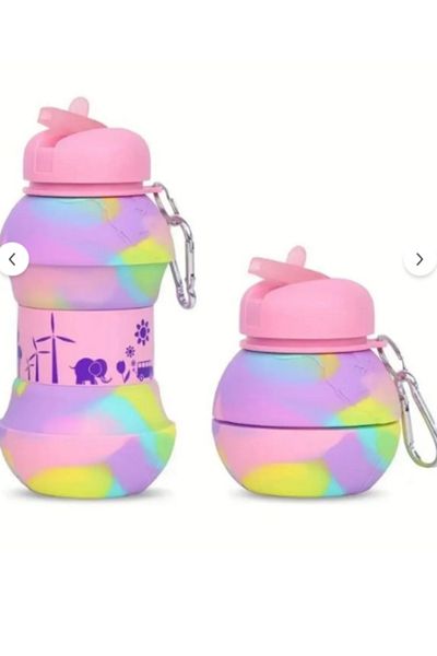 çt çeçem ticaret Foldable Flask Map Shaped Silicone Portable Leakproof Unbreakable Flask Mixed Color Shades