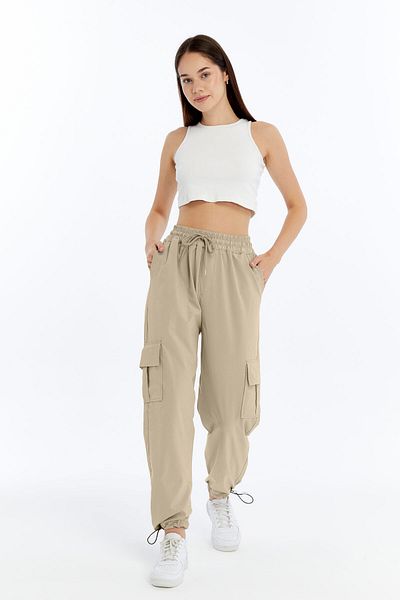 KRAVEN Women's Premium Cargo Pocket Jogger High Waist Parachute Fabric Sweatpants