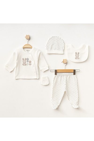 Aziz Bebe Baby Girl Rabbit Patterned 100% Cotton 5' Hospital Release Bodysuit Set 0 Months - 3 Months Size