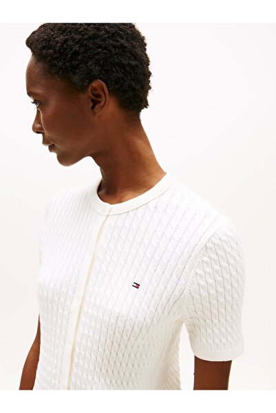 Tommy Hilfiger Women's Cotton Thin Knit Short Sleeve Crew Neck White Sweater Ww0Ww45707Ya8