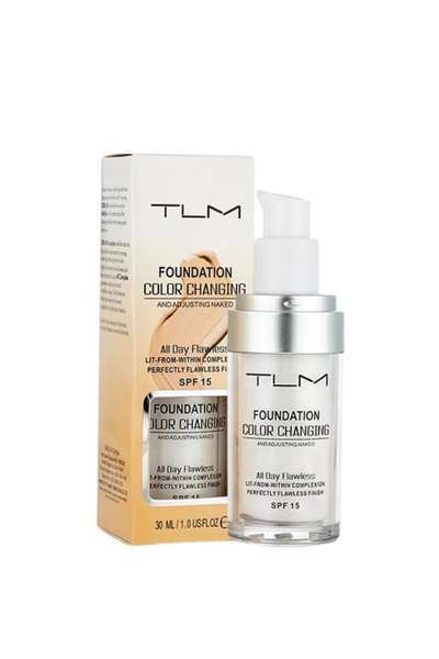 TLM Liquid foundation is full coverage that changes color to suit different skin tones and conceals imperfections.
