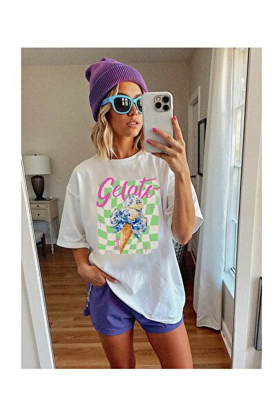 Hediyenza Gelato Italian Printed Oversize T-Shirt Unisex 100% Cotton
