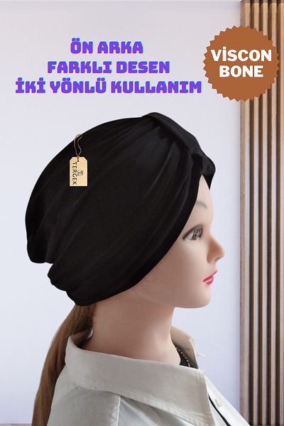 Tergek Viscon Outer Cap with Flat Front and Strap on the Back Black, Two-Way Model, Swimming Pool Cap Water Retention