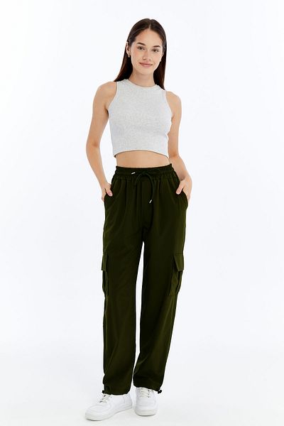 KRAVEN Women's Premium Cargo Pocket Jogger High Waist Parachute Fabric Sweatpants