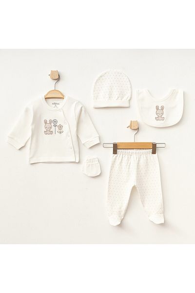 Aziz Bebe Baby Girl Rabbit Patterned 100% Cotton 5' Hospital Release Bodysuit Set 0 Months - 3 Months Size