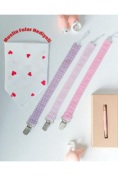 BeybiNest Emzik Tutucu %100 Pamuklu 3 lü set Emzik Askısı Fular Hediyeli
