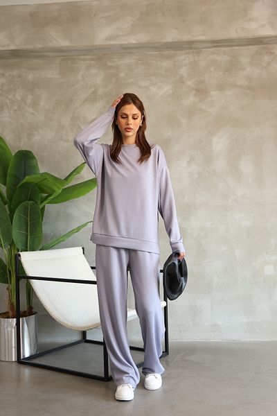 sportiness Oversize Crew Neck Wide Leg Modal Fabric Tracksuit Set