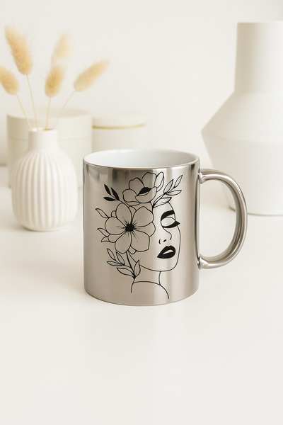 çokaş Pack of 5 Women's Printed Large Size Silver Mug