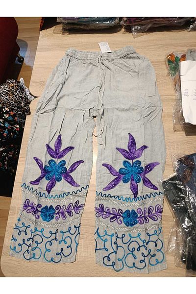 anne moda ankara Size 36-38 Compatible, Seasonal, Embroidered, 2 Pockets, Wide Leg, Trousers