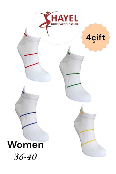 HAYEL 4 Pairs White Color Stripes Backing Breathable Women Sports Moisture Wicking Booties Socks High Quality