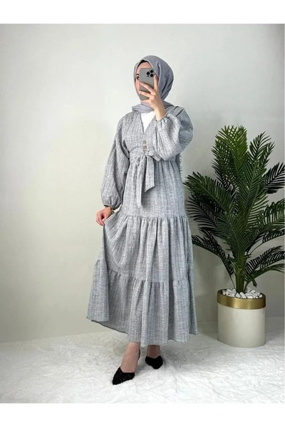 sportiness Button Detailed Balloon Sleeve Seersucker Linen Blouse Skirt Suit