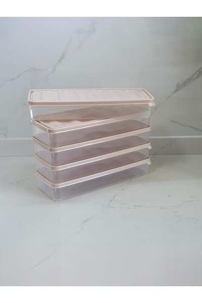Albergio 5-Piece Pink Lid Storage Container – Slim Design, Microwave and Deep Freezer Compatible Organizer