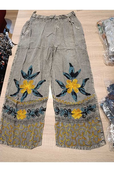 anne moda ankara Size 36-38 Compatible, Seasonal, Embroidered, 2 Pockets, Wide Leg, Trousers