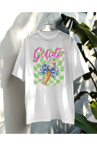 Hediyenza Gelato Italian Printed Oversize T-Shirt Unisex 100% Cotton