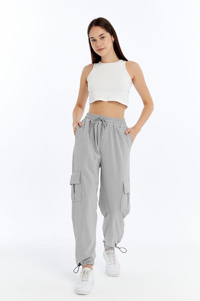KRAVEN Women's Premium Cargo Pocket Jogger High Waist Parachute Fabric Sweatpants